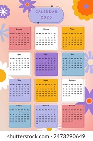 2025 table monthly calendar week start on Sunday with flower that use for vertical digital and printable A4 A5 size 