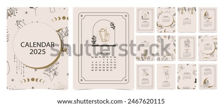 2025 table monthly calendar week start on Sunday with boho that use for vertical digital and printable A4 A5 size 