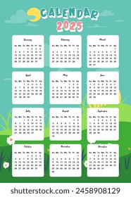 2025 table yearly calendar week start on Sunday with natural that use for vertical digital and printable A4 A5 size 