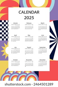 2025 table yearly calendar week start on Sunday with geometric that use for vertical digital and printable A4 A5 size 
