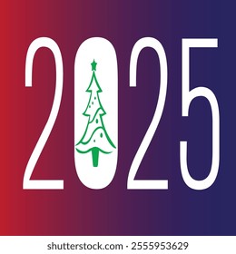 2025 TEXT WITH CHRISTMAS TREE, 
 WELCOM 2025 VECTOR