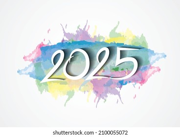 2025 text design and colorful brushstroke with Frame, Collection of Happy New Year and happy holidays, Calendar 2025 cover template, vector illustration