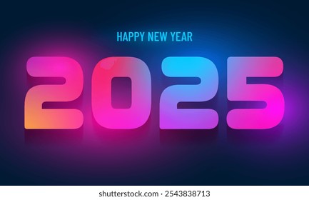 2025 Diseño de texto. Elemento de diseño de ilustración de neón de Vector 2025 para el año Nuevo 2025 Publicación de redes sociales, tarjeta de felicitación, Anuncio, póster, efecto de texto retro, estilo vintage de los años ochenta, estilo cyberpunk