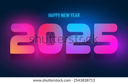 2025 Text Design. Vector 2025 neon Illustration Design Element for New Year 2025 Social Media Post, Greeting Card, Banner, Poster, Retro Text Effect, vintage style of eighties, cyberpunk style