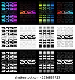 2025 Text Design. Vector 2025 Typography Illustration Design Element for New Year 2025 Social Media Post, Greeting Card, Banner, Poster, Retro Text Effect, vintage style of eighties, cyberpunk style