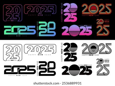 2025 Text Design. Vector 2025 Typography Illustration Design Element for New Year 2025 Social Media Post, Greeting Card, Banner, Poster, Retro Text Effect, vintage style of eighties, cyberpunk style