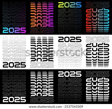 2025 Text Design. Vector 2025 Typography Illustration Design Element for New Year 2025 Social Media Post, Greeting Card, Banner, Poster, Retro Text Effect, vintage style of eighties, cyberpunk style