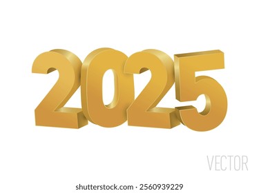 The 2025 text is designed as a gold-colored 3D vector with a transparent background. Ideal for New Year, celebrations, and commercial designs, offering a modern and elegant visual appeal