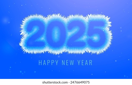 2025 text ice fur effect. Banner concept for New Year celebrations, festive decorations, and winter-themed designs. Vector illustration