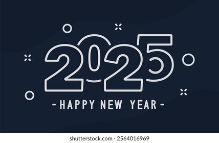 2025 text logo design with white outline on dark blue background, 2025 Happy New Year design vector, eps 10 vector illustration