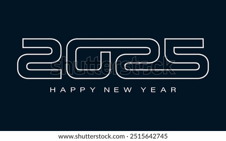 2025 text logo design, white outline on blue background