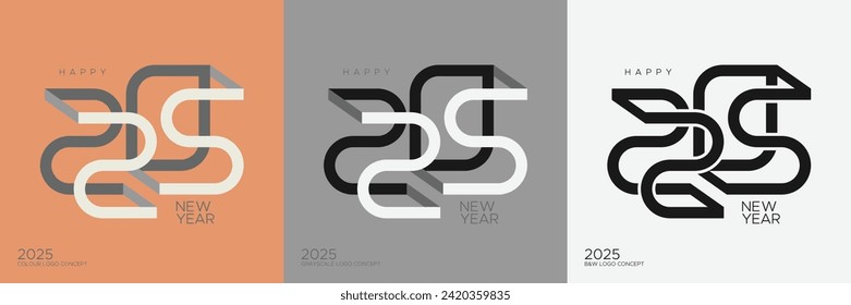 2025 typeface logo concept. Happy new year 2025 with unique number