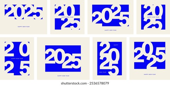 2025 typography cover, New Year number card, blue poster set