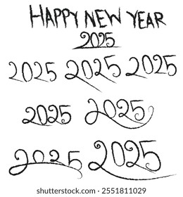 2025 Typography Design. 2025 calligraphy Design. Happy New Year 2025. Hand Written Typography 2025.