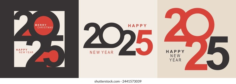 2025 typography design concept. Happy new year 2025 cover design with stylish and nice colors for banners, posters and greetings.