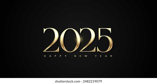 2025 typography design concept, Happy New Year Greeting Card 3d Number Gold. Happy new year 2025 cover design, for banners, posters, backgrounds and greetings.