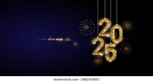 2025 typography design concept, Happy NewYear Greeting Card 3d Number Gold. Happy new year 2025 cover design, for banners, posters, backgrounds and greetings.