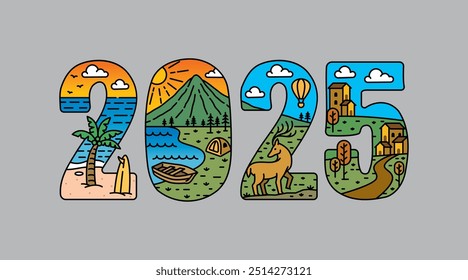 Vetor de design de tipografia 2025, para camisetas, cartazes e outros usos