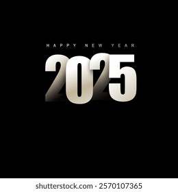 2025 typography design with white color on a black background. Holiday design for the new year. 2025 banner design. Realistic 3D 2025 New Year background design with star, ribbon, and fireworks. 