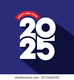 Concepto de diseño de logotipo de tipografía 2025. Diseño feliz del logotipo del año nuevo 2025 en fondo azul. Año Nuevo Anuncio, Plantilla, volante, tarjeta de felicitación. Ilustración vectorial de 2025.