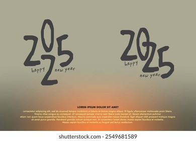 2025 typography logo design concept. Happy new year 2025 logo design. Vector illustration design for new year greeting, celebration, banners, posters, calendar