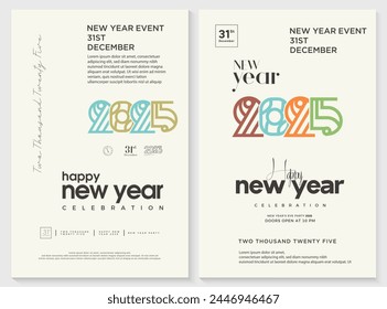 2025 typography logo design template. Creative concept Happy New Year 2025 template for 2025 calendars, posters, cards and social media posts.