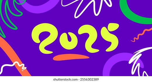 2025 typography vector background, happy new year poster banner