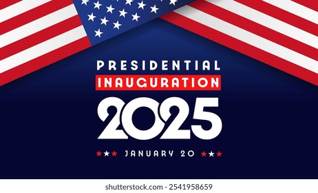 Anuncio de investidura presidencial de Estados Unidos de 2025 con banderas de Estados Unidos. Diapositiva de Web editable para el Día de la Inauguración Presidencial 20 de enero de 2025. Ilustración vectorial