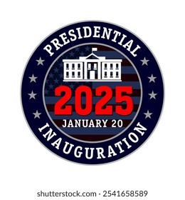 2025 US Presidential Inauguration round emblema. Banner editável para a posse Dia 20 de janeiro de 2025 nos EUA. Ilustração vetorial