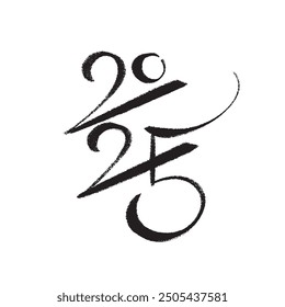 2025 vector hand drawn ink design for Happy New Year poster. Minimalistic vertical composition oriental style graphic 2025 numbers. Brochure design template, card, banner.