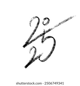 2025 vector hand drawn ink design for Happy New Year poster. Minimalistic vertical composition oriental style graphic 2025 numbers. Brochure design template, card, banner.