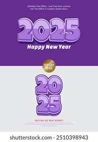 2025 vector logo with purple bold font template 3D editable. Premium vector design for poster, banner, greeting and celebration of happy new year 2025