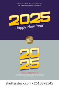 2025 vector logo with yellow font 3D design. Premium vector design for poster, banner, greeting and celebration of happy new year 2025