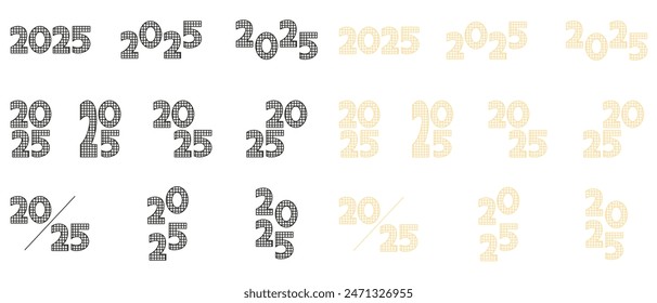 2025 Vector Conjunto de números de diseño aislado fondo blanco. A cuadros 2025 colección de tipografía de año nuevo se puede utilizar Diseño de calendario, postal, Anuncio, Plantilla de texto de póster. Trazo editable.