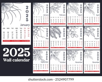 2025 Wall calendar  design .12 pages calendar template design.