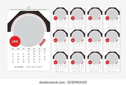 2025 wall calendar design. 12 page calendar template