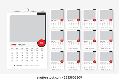 2025 wall calendar design. 12 page calendar template
