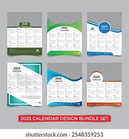2025 wall calendar design bundle set, Set of 6 Collection corporate business calendar  design template