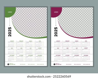 2025 wall Calendar design, new year one page wall calendar template. Clean and Simple Design ready to print, Week starts on Sunday.