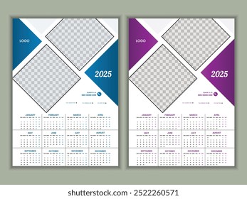 2025 wall Calendar design, new year one page wall calendar template. Clean and Simple Design ready to print, Week starts on Sunday.