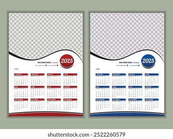 2025 wall Calendar design, new year one page wall calendar template. Clean and Simple Design ready to print, Week starts on Sunday.