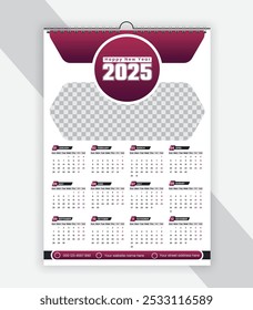 Calendario de pared 2025, Diseño de calendario, Calendario de pared, una página Calendario de pared, días festivos, Diseño de calendario con Festiva, calendario, Días festivos nacionales