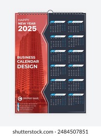 2025 wall calendar design. Print Ready one page Business calendar template design for 2025.  2025 calendar