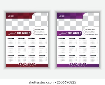 2025 wall calendar design. Print Ready one page Modern template design for 2025.