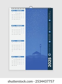 2025 wall calendar design. Print Ready one page Business calendar template design for 2025. 2025 calendar