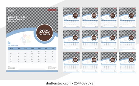 2025 Wall Calendar Design: Print-Ready Vector Template with Creative Shapes