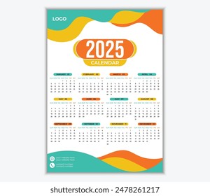 2025 Wall Calendar design template vector