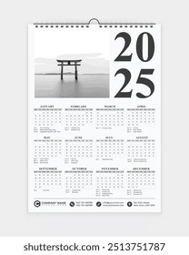 
Plantilla de diseño de calendario de pared 2025. Calendario de pared de una sola página de estilo moderno y mínimo 2023 para el nuevo año