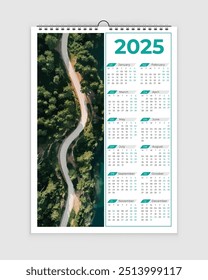 2025 wall calendar design template.