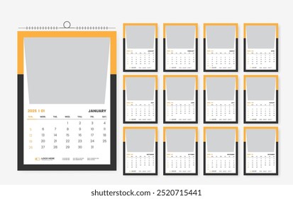 2025 wall calendar design template, 12 page print ready calendar